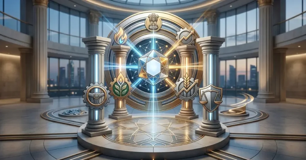 AIGEG AI governance framework with policy and technology symbols