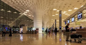 SAF-blended aviation fuel context at Terminal 2 of Mumbai airport showing aviation operations environment