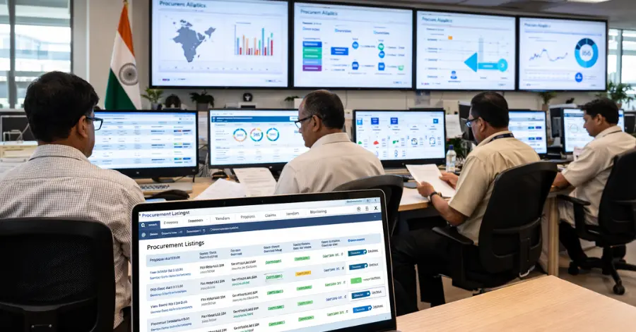Government e-Marketplace digital procurement system showing transactions and analytics