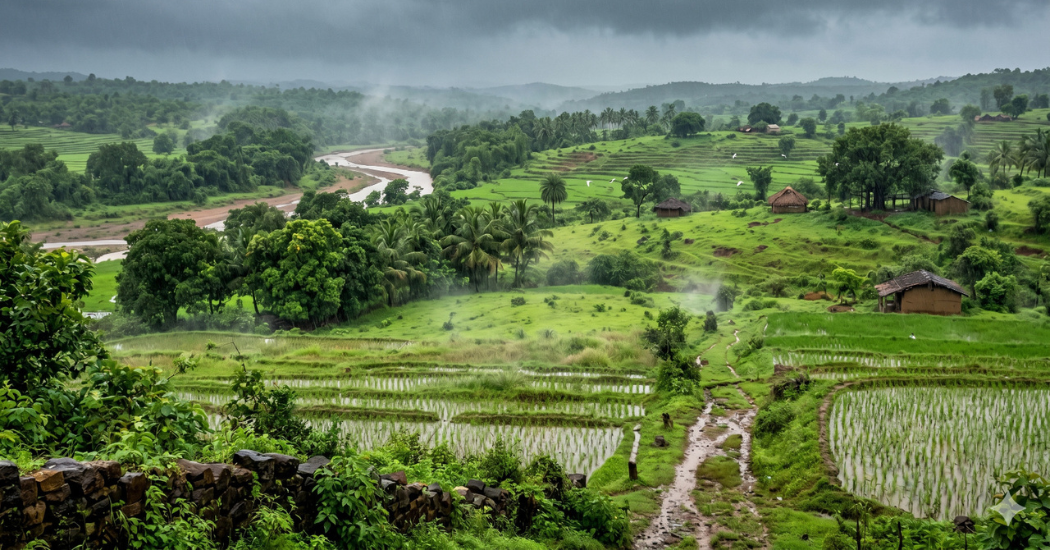 India monsoon forecast 2026 below normal rainfall clouds over fields