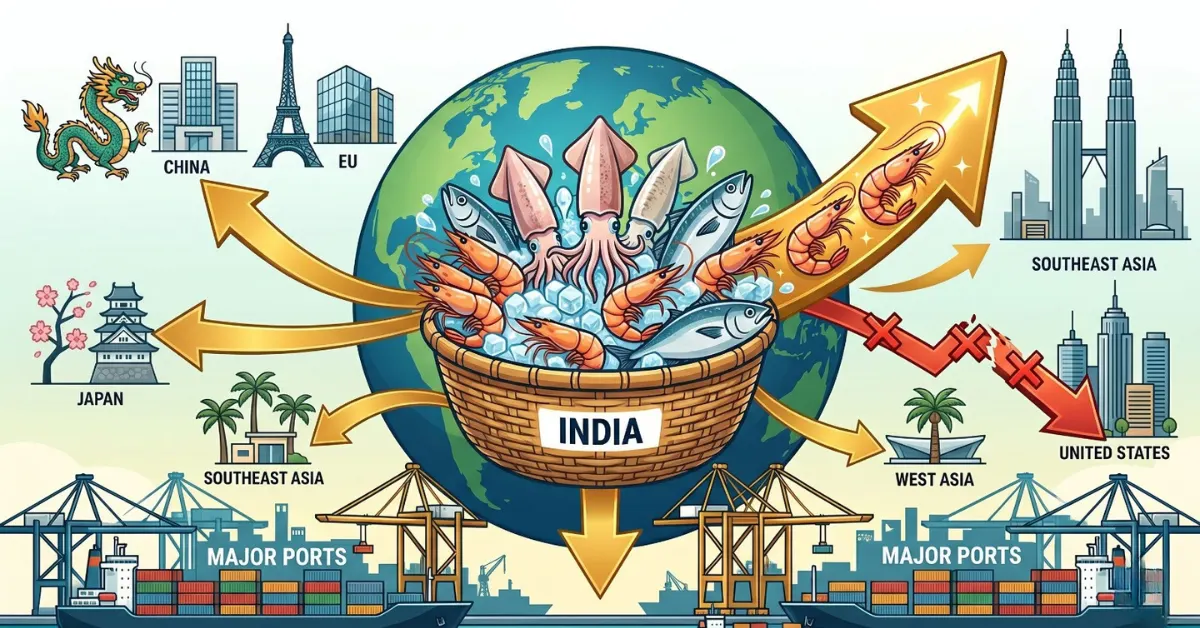 India’s seafood exports handled through major ports with cargo loading operations