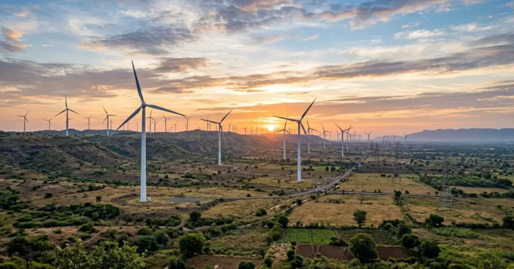 India wind energy capacity expansion with turbines across landscape
