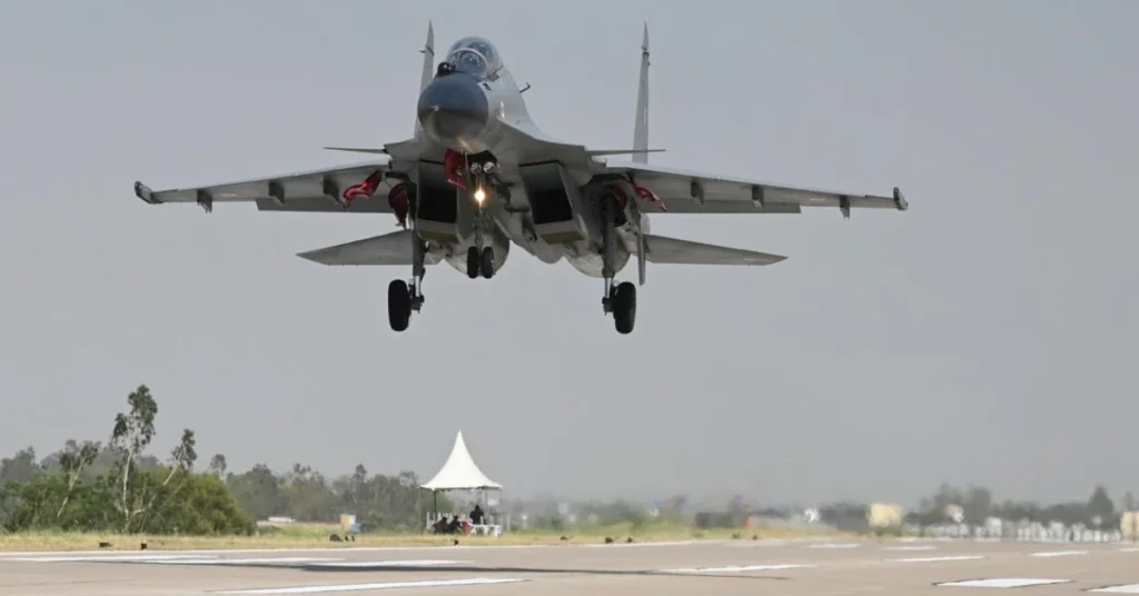 Indian Air Force fighter aircraft landing on Purvanchal Expressway emergency landing facility