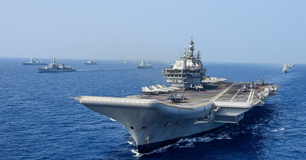 Indian Navy INS Vikrant carrier battle group deployed at sea