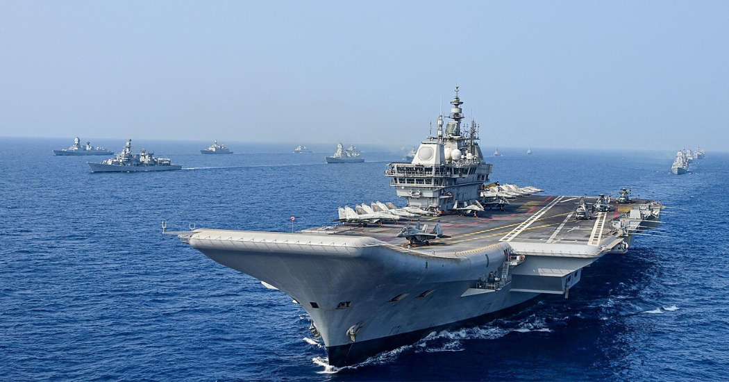 Indian Navy INS Vikrant carrier battle group deployed at sea