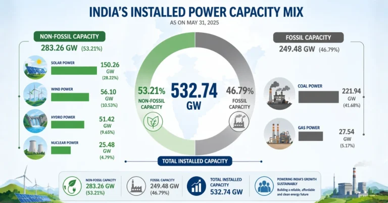India’s installed power capacity infographic showing renewable and fossil energy share