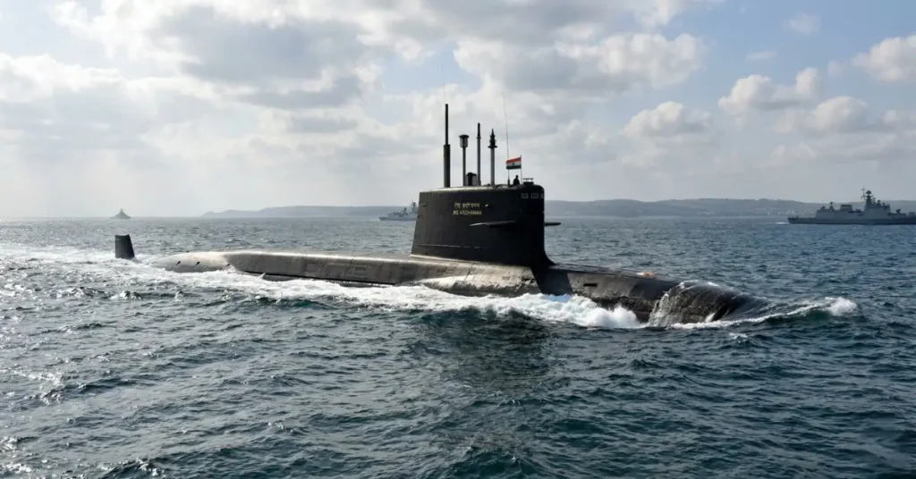 INS Aridhaman nuclear powered ballistic missile submarine at sea