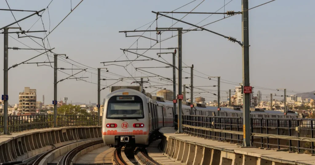 Jaipur Metro Phase-2 train operating on elevated corridor in Jaipur