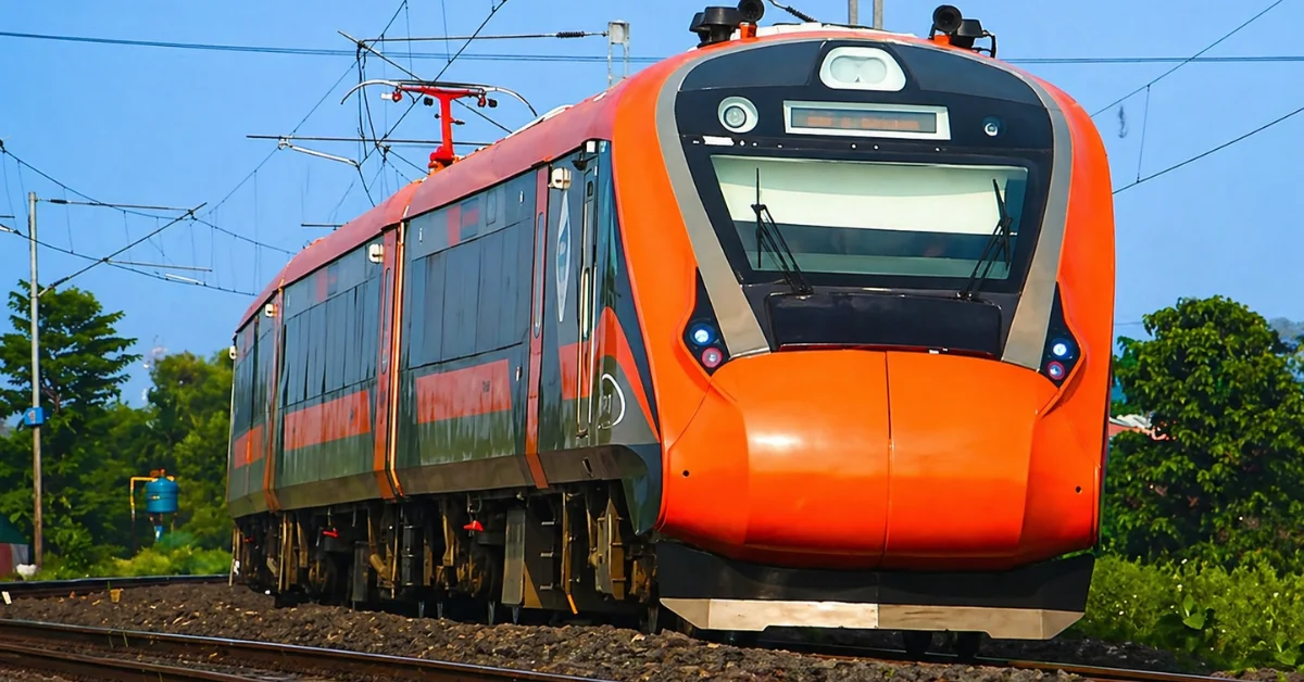 Mumbai-Ahmedabad Vande Bharat train with extended 20 coach formation at station