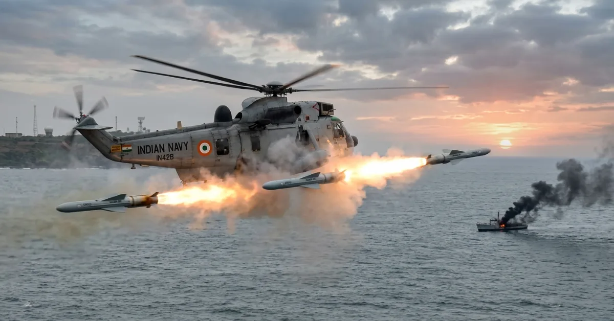 Naval Anti-ship Missile launched from helicopter during test