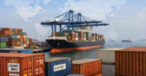 India’s exports at port with cargo shipments being loaded