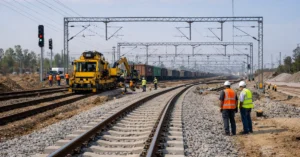 Railway Expansion infrastructure work with new railway tracks being laid