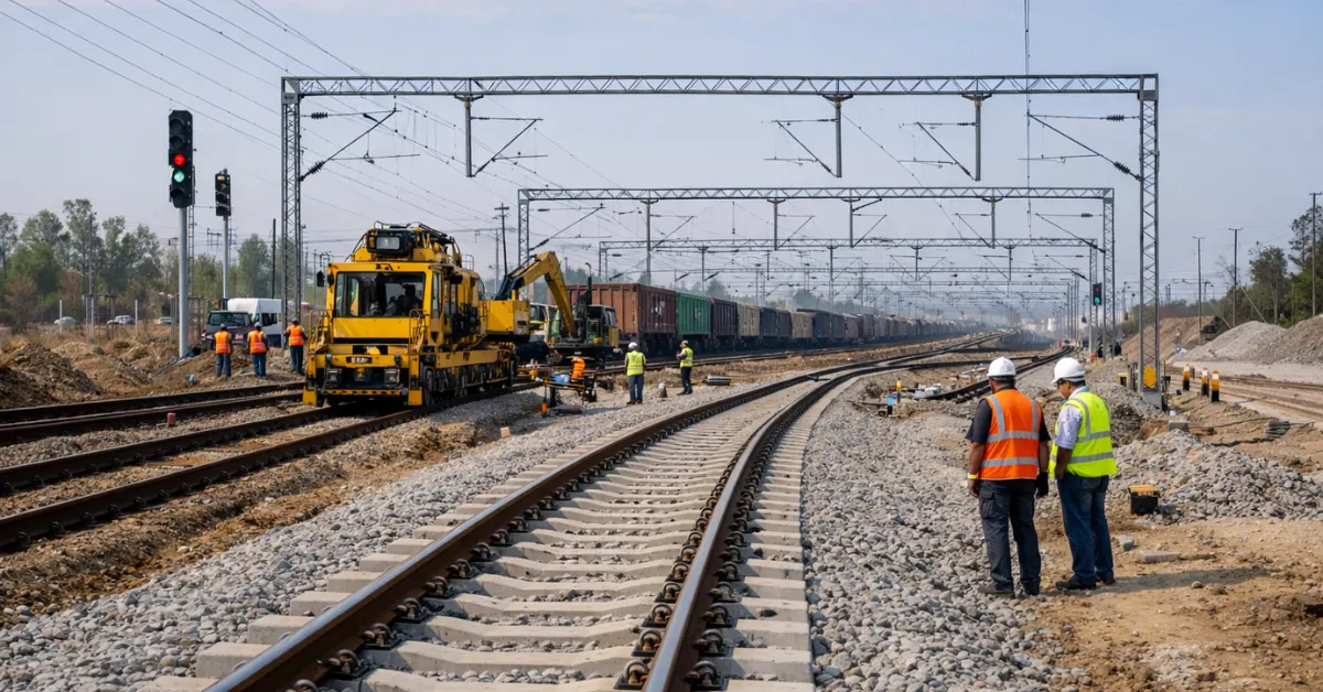 Railway Expansion infrastructure work with new railway tracks being laid