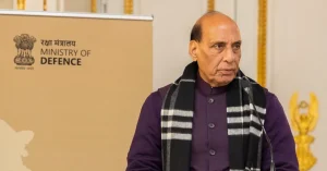 Defence Minister Rajnath Singh addressing an official event on security and defence