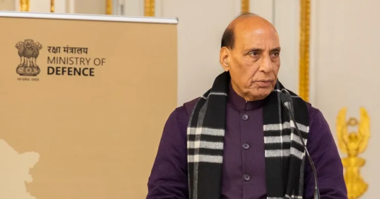 Defence Minister Rajnath Singh addressing an official event on security and defence