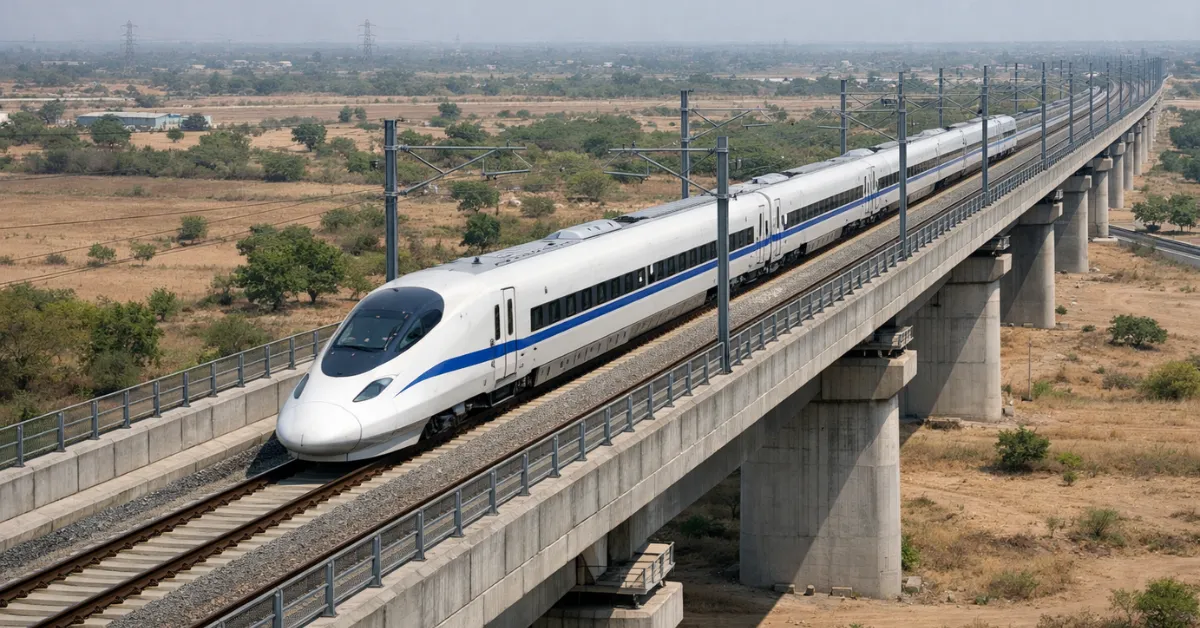 Surat-Vapi section of Mumbai-Ahmedabad bullet train with track bed laid