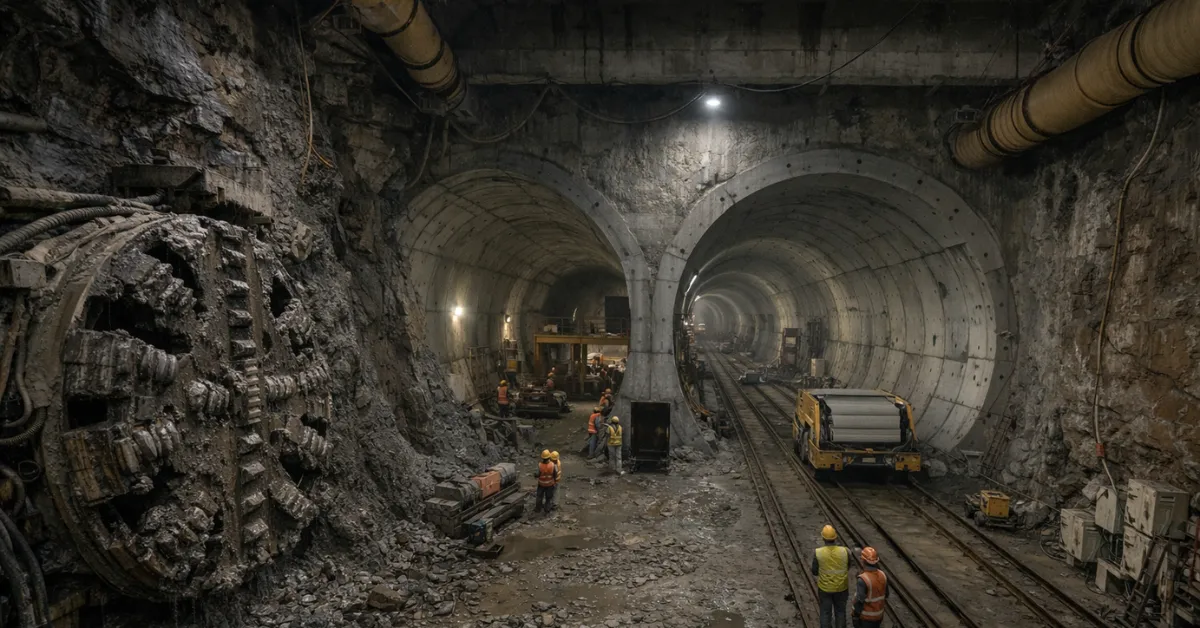 Thane-Borivali Twin Tunnel project showing twin tunnel bores under construction in Mumbai