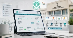 CBSE payment system visual showing digital portal oversight and banking support after re-evaluation issues