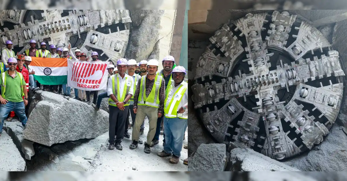 Chennai Metro Phase 2 officials and workers during TBM Servarayan breakthrough at Moolakadai North shaft