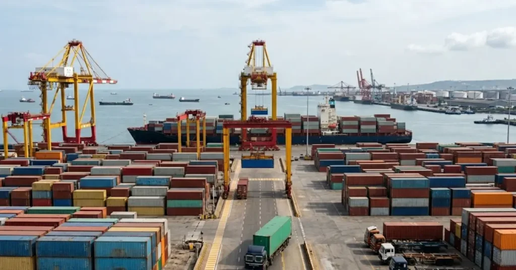 India-Oman CEPA comes into force, gives duty-free access to over 99% of Indian exports 2 Shipping containers at a busy seaport terminal