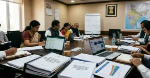 Education to Employment and Enterprise policy meeting materials in a government-style services-sector consultation room