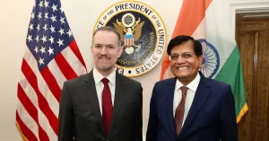 India-US trade pact infographic showing interim agreement and Mission 500
