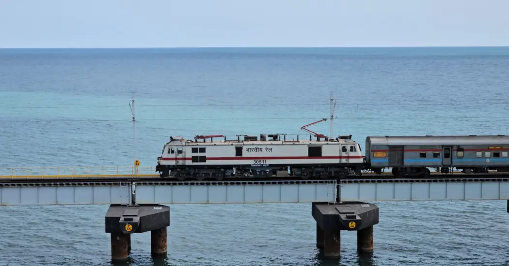 Indian Railways train running on a sea bridge
