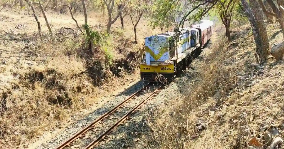 Junagadh-Visavadar-Sasan Gir metre-gauge train route passing through the Gir forest region.