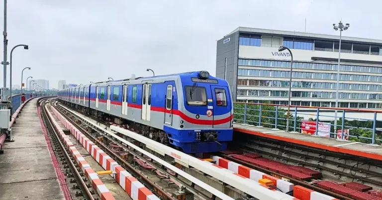 Kolkata Metro train operating on elevated corridor