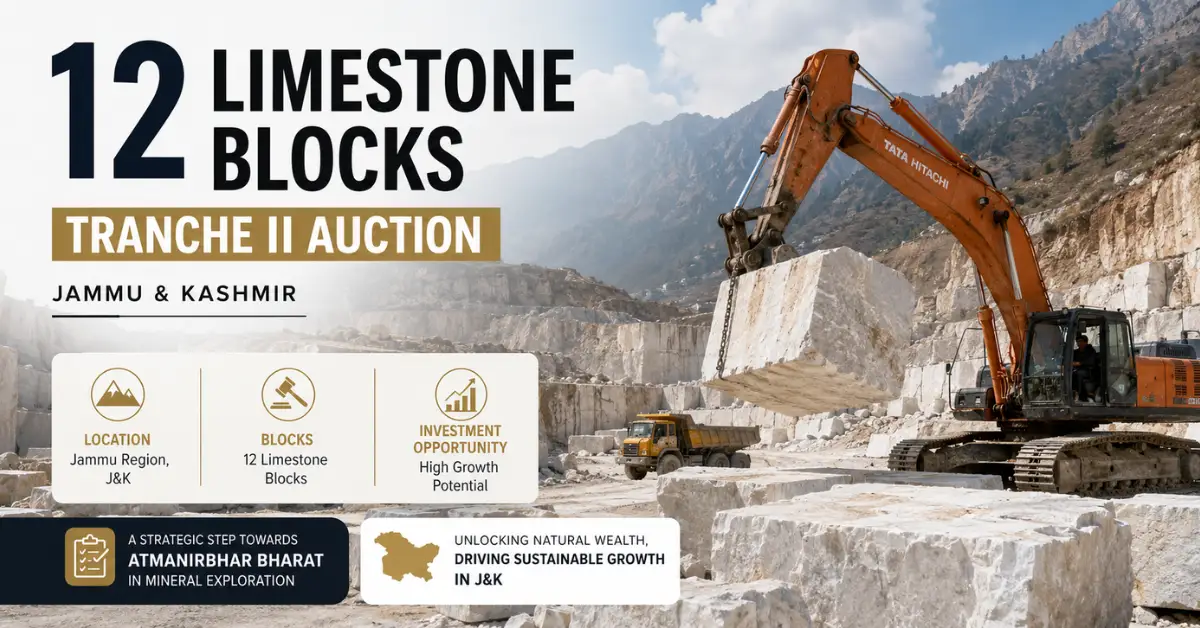 Limestone block auctions featured image with quarry and infographic overlays