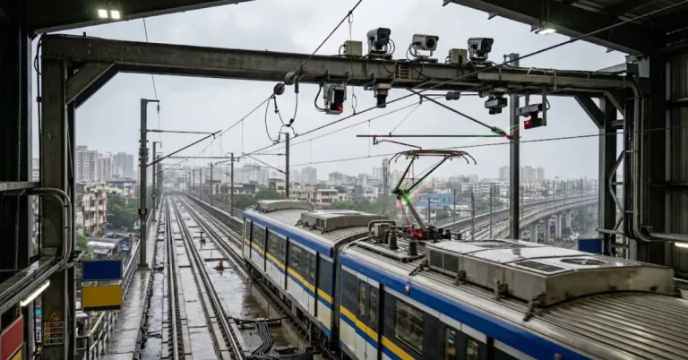 Metro Pantograph Monitoring System inspecting metro train pantograph in real time