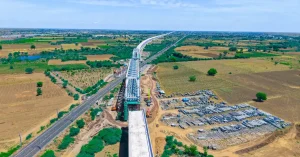 Bullet Train Corridor steel bridge construction near Bharuch in Gujarat