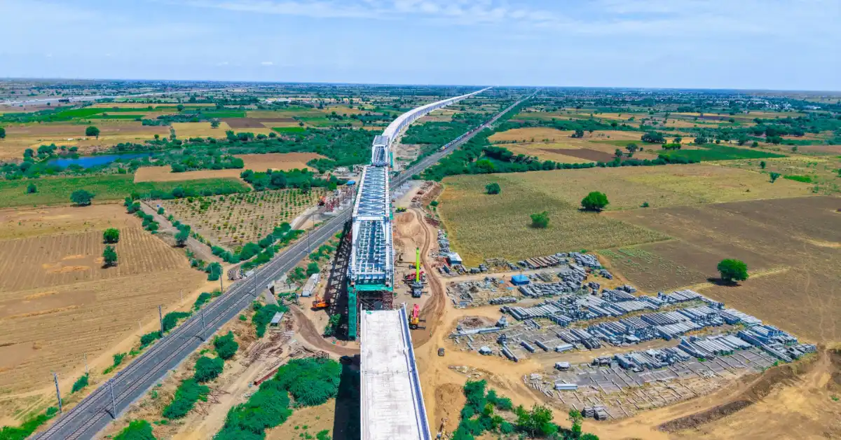 Bullet Train Corridor steel bridge construction near Bharuch in Gujarat