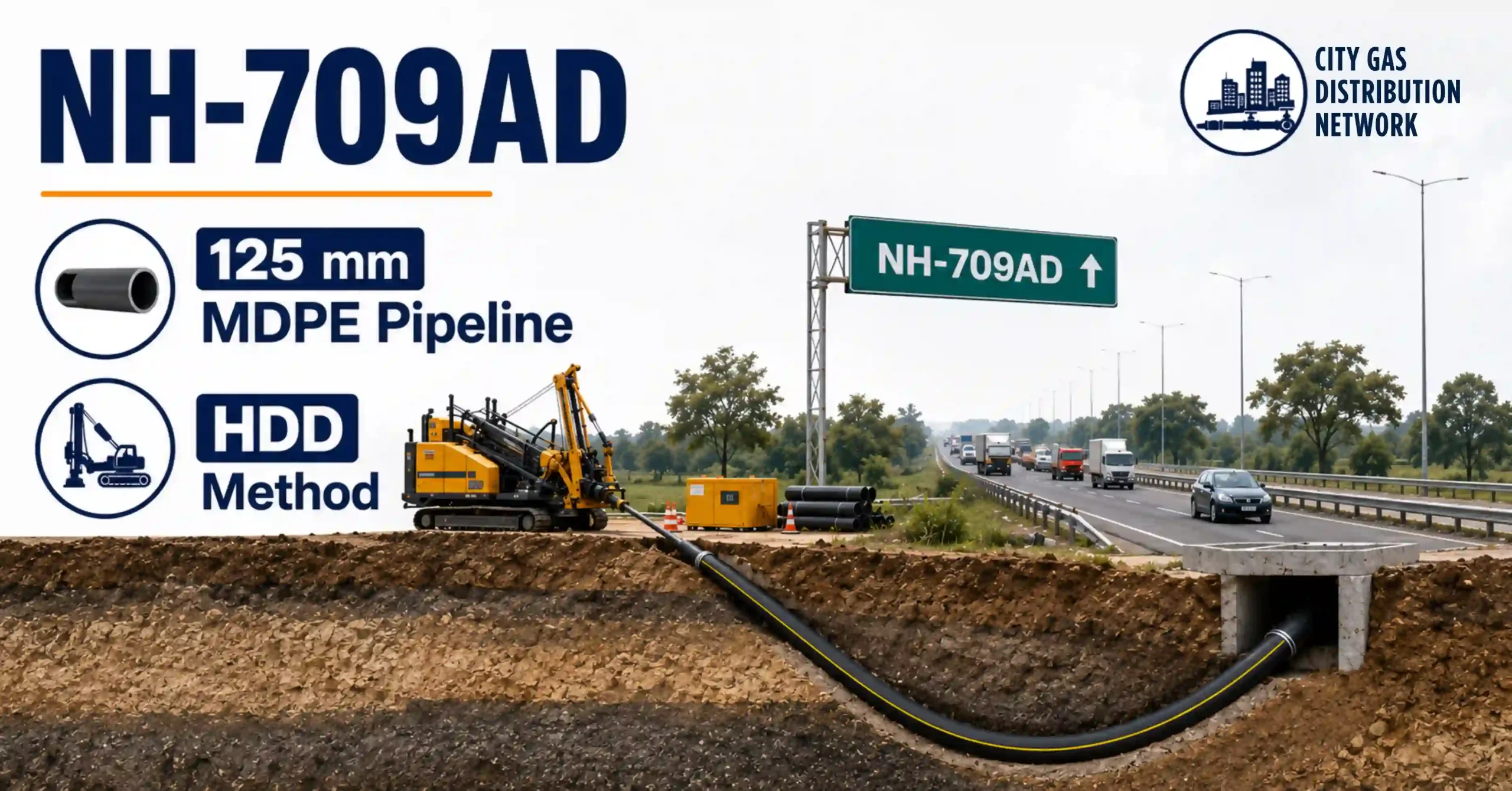 natural gas pipeline utility corridor and HDD infrastructure along NH-709AD