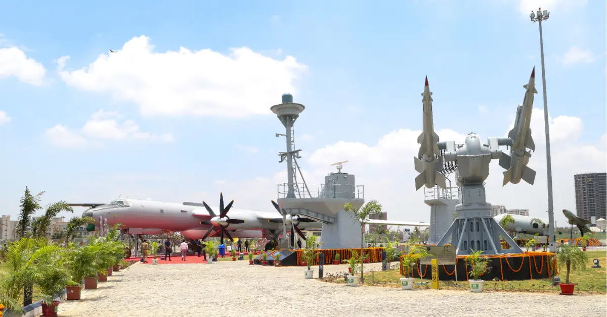 Nausena Shaurya Vatika in Lucknow displaying INS Gomati artefacts and TU 142M aircraft