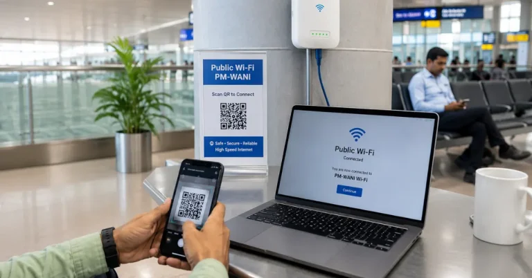 PM-WANI public Wi-Fi login through QR-based authentication on a laptop