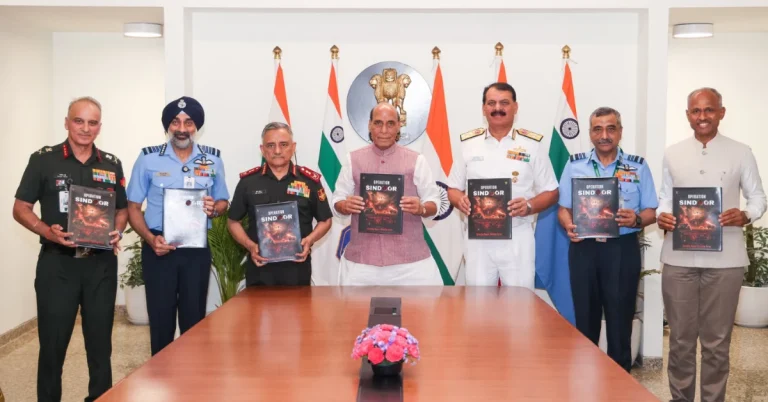 Rajnath Singh releasing Operation Sindoor Book in New Delhi