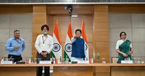 Piyush Goyal launching the BHAVYA Portal during an official event in New Delhi