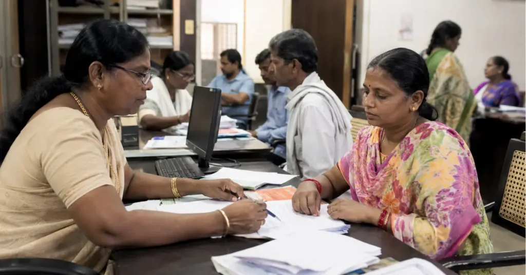 Government extends CGSMFI-2.0 till August 2026, raises large MFI loan limit to ₹1,000 crore 4 Microfinance borrower interacting with a financial service representative under India’s microfinance lending ecosystem