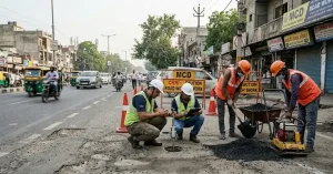 Delhi roads undergoing pothole repair and scientific inspection under the CRRI-MCD pact