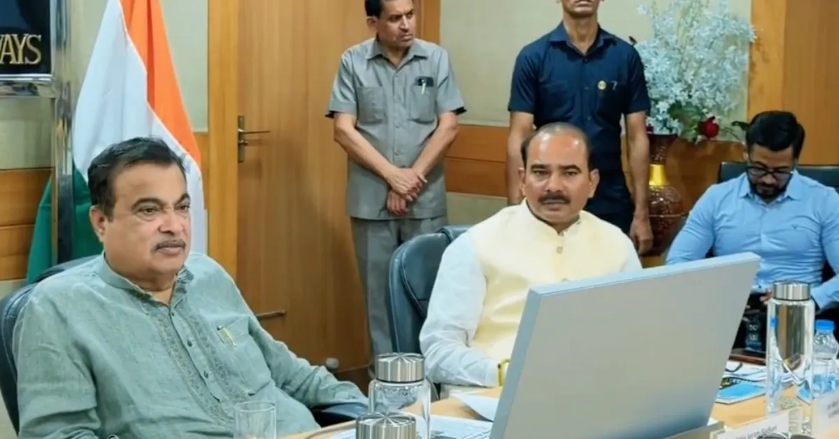Nitin Gadkari reviewing National Highway projects in Uttarakhand during a meeting in New Delhi