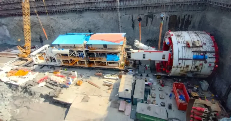 Goregaon-Mulund Link Road tunnel boring machine assembly site in Mumbai