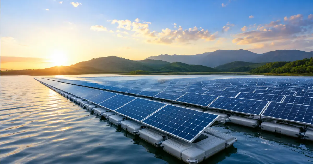 Floating solar power plant on a reservoir representing India’s assessed floating solar potential