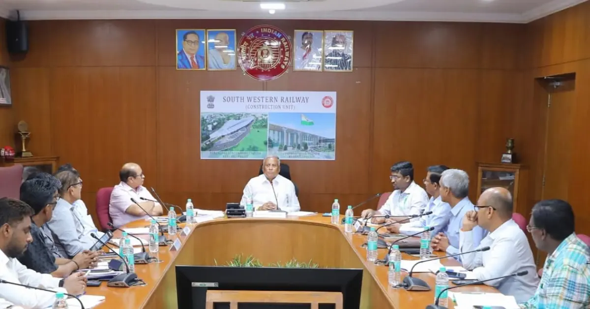 MoS Railways V Somanna reviewing Karnataka rail projects with South Western Railway officials