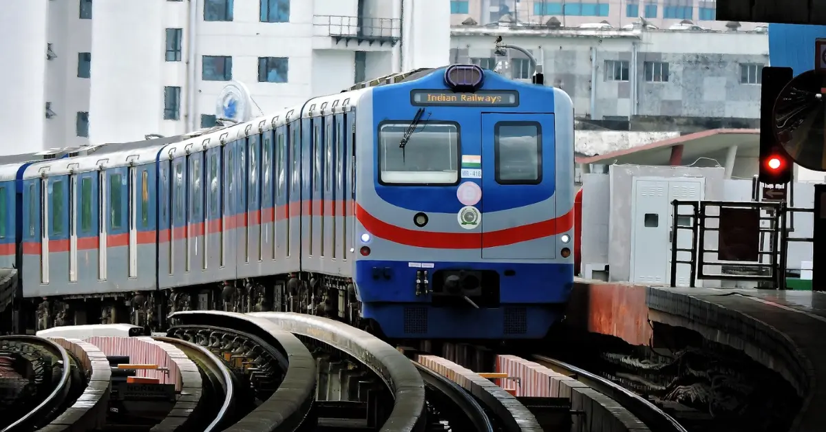 Kolkata Metro train operating on an elevated Metro corridor