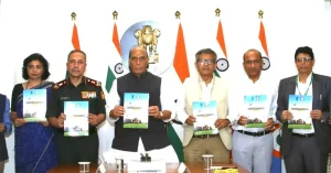 Defence Minister Rajnath Singh releasing DFP-2026 alongside senior defence officials in New Delhi