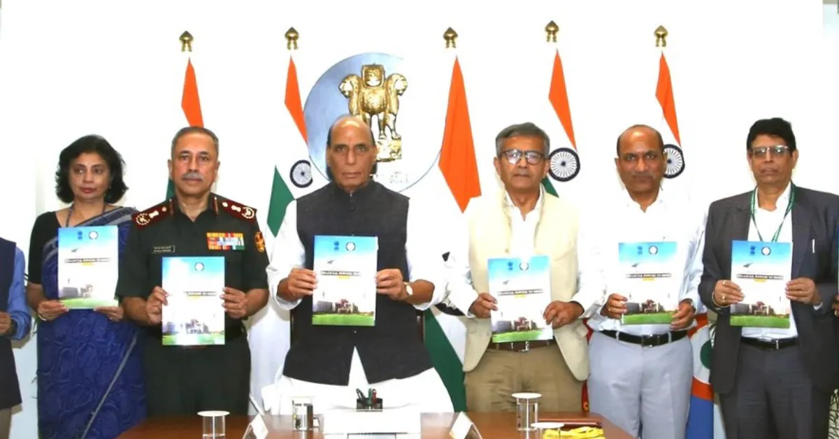 Defence Minister Rajnath Singh releasing DFP-2026 alongside senior defence officials in New Delhi