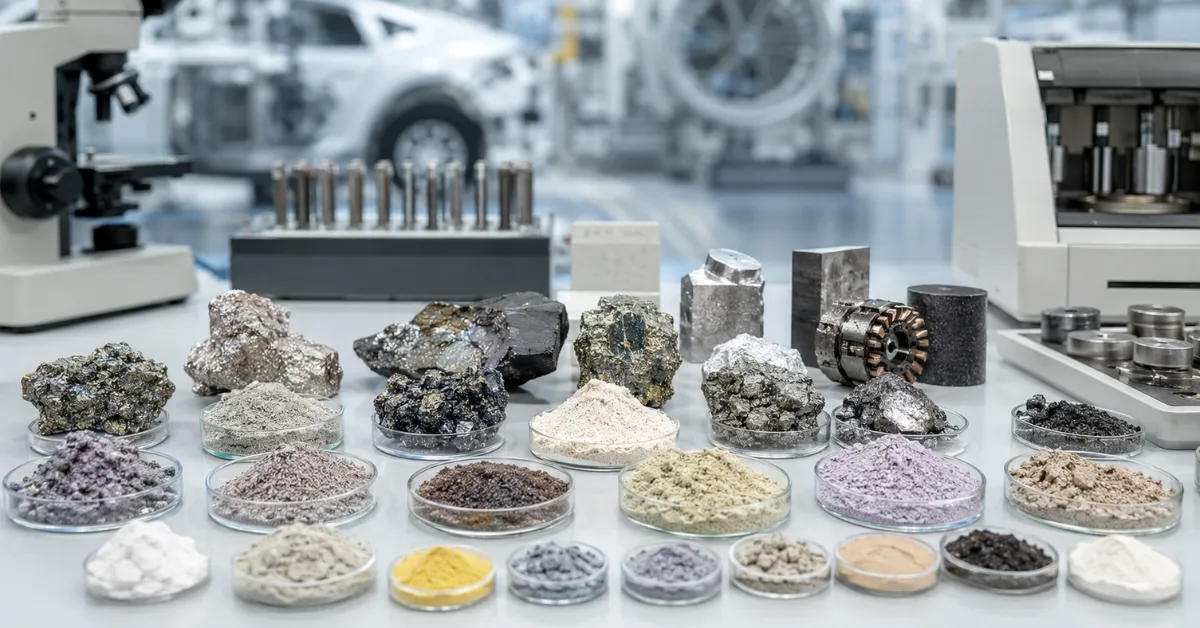 Rare earth mineral samples and processed materials representing India's strategic supply chain ecosystem