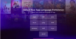 WAVES OTT app language selection screen showing multilingual interface options