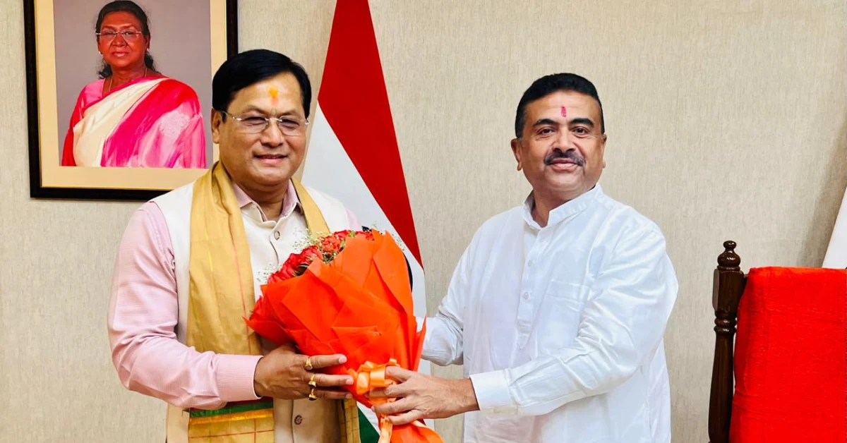 Union Minister Sarbananda Sonowal meeting West Bengal Chief Minister Suvendu Adhikari in Kolkata